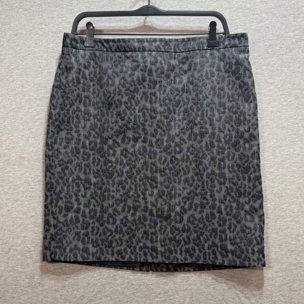 Ann Taylor Loft Pencil Skirt Womens 12 Gray Black Leopard Print Jacquard Career‎